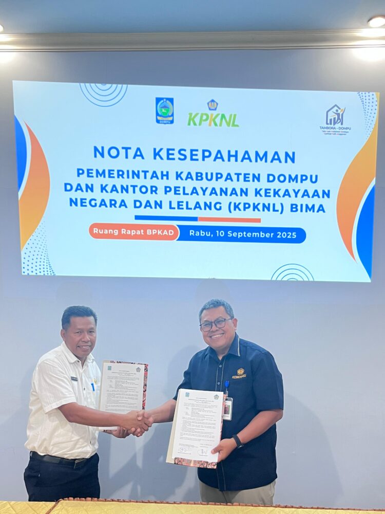 Optimalisasi Pemanfaatan BMD, Pemda Dompu Tandatangani Nota Kesepahaman dengan KPKNL Bima